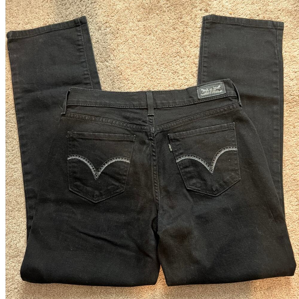 Levi's 505 Straight Leg Jeans Mid Rise Embroidered Pocket Black 27 Short